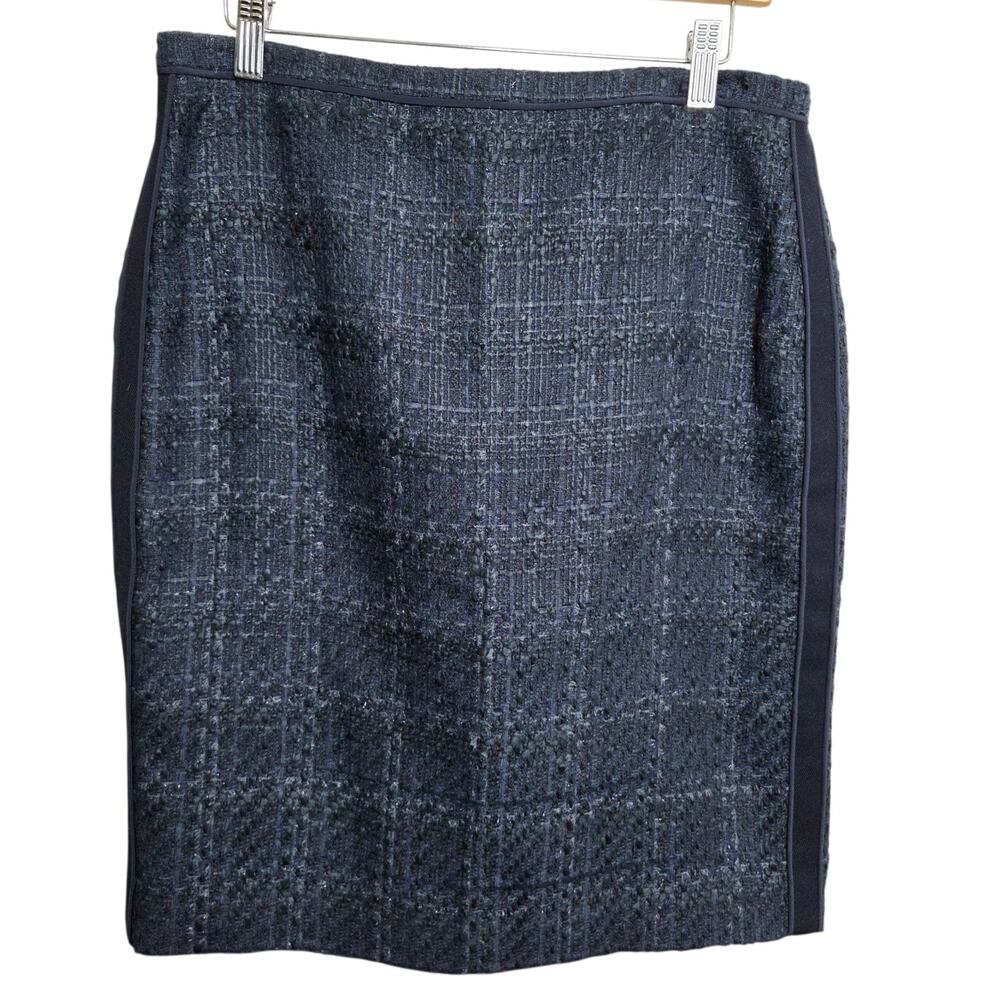 Tory Burch Womens Drew Glazed Navy Blue Tweed Pencil Skirt SZ 8 Professional